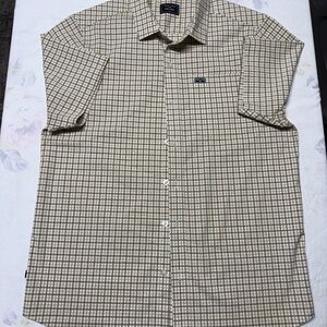 Kimes Ranch Men's Beige and Brown Plaid Short-Sleeve Button-Down Shirt Large